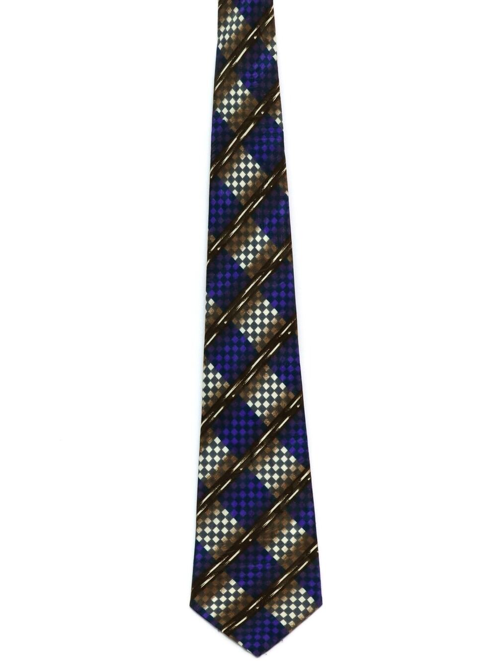 Vintage 90s Manhattan Purple Brown Checkerboard Polyester Necktie 58x3.5